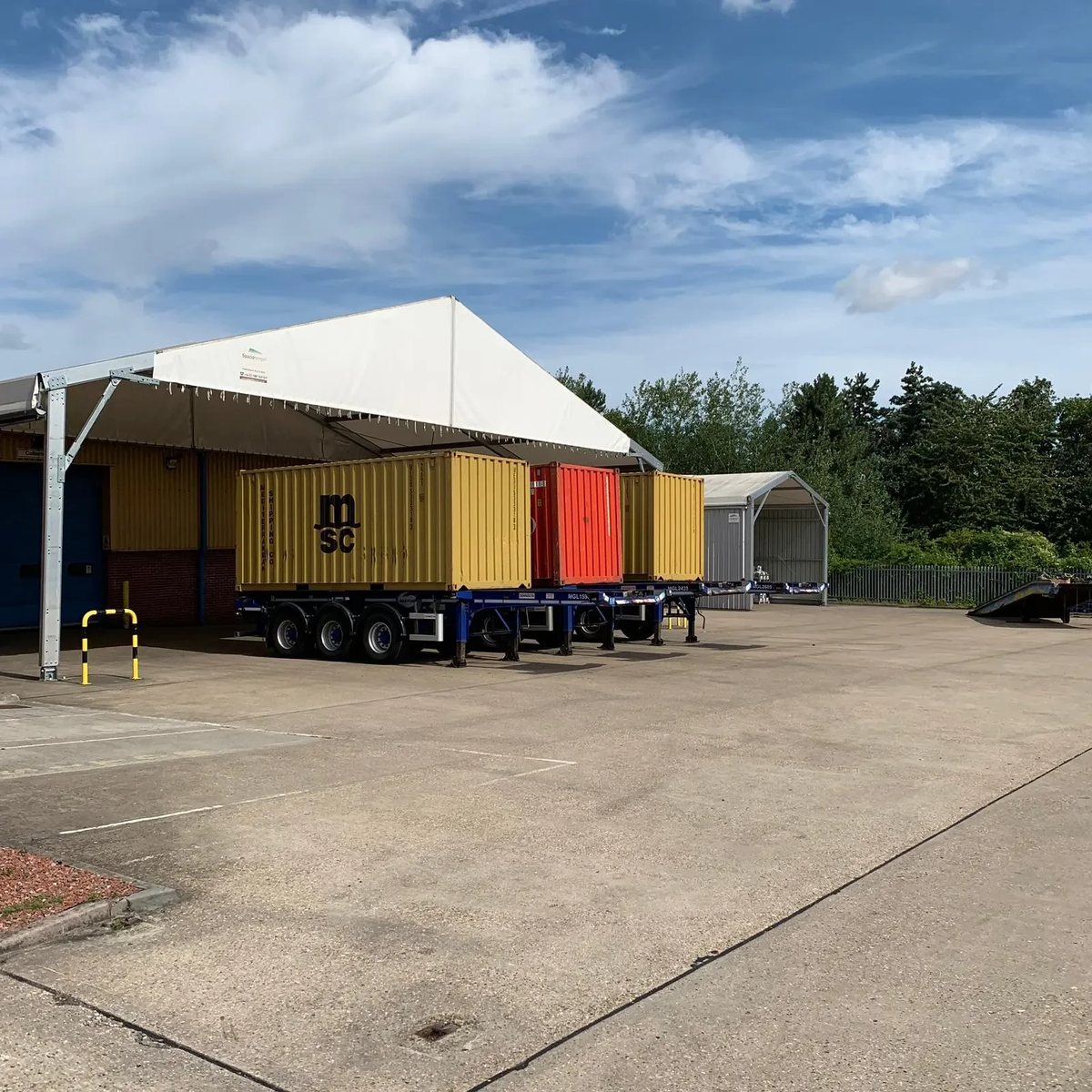 Container trailers under the covered loading canopy at our UK depot