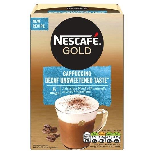 (STANDARD) Nescafe Sachets Gold Cappuccino Decaf Unsweetened 8s (8 x 15g)