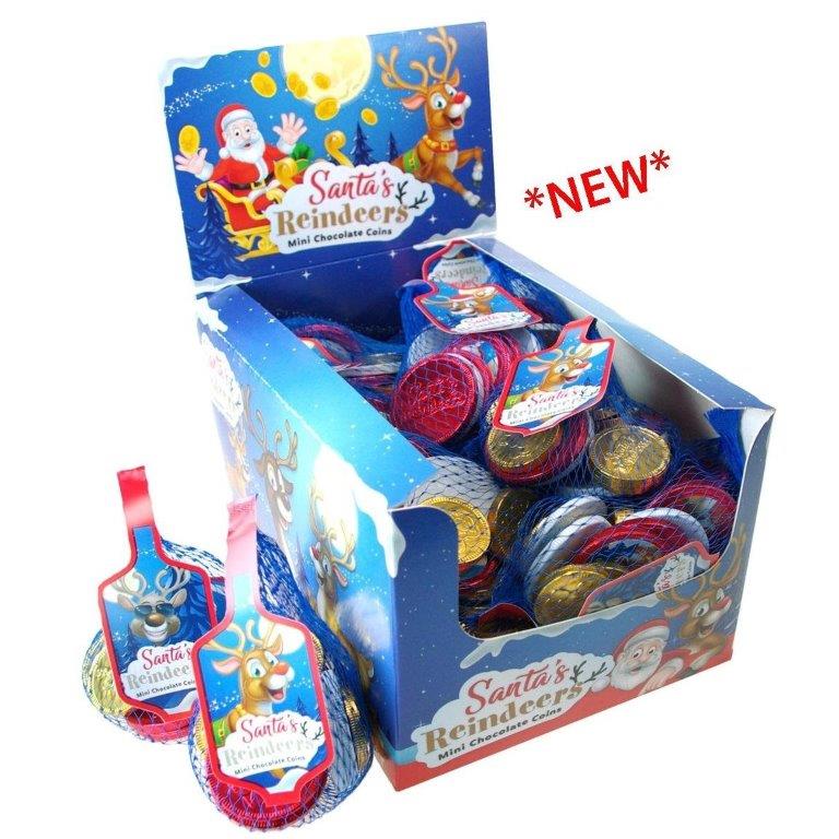 Albert Foiled Chocolate Coins In Nets Reindeer & Snowman & Santa Foils 65g
