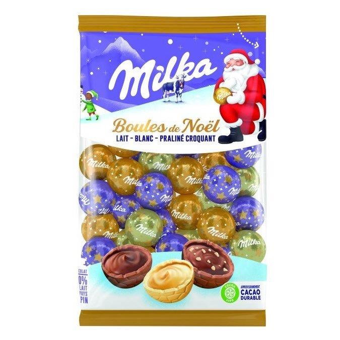 (Discontinued) Milka Christmas Baubles In Bag Milk, White And Crispy Praline 350g
