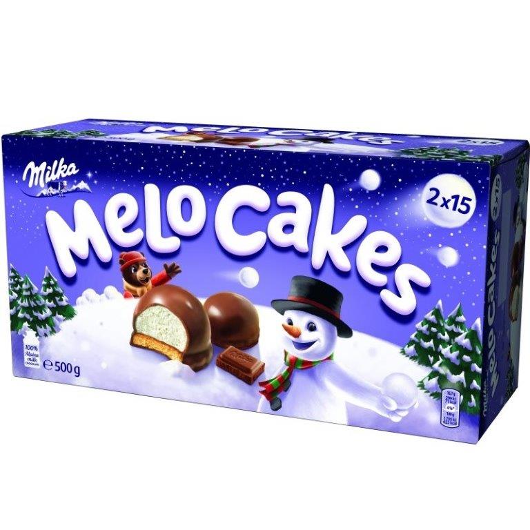 (STANDARD) Milka Melo Cakes Marshmallow On A Biscuit Base Covered In Milk Chocolate 2pk 500g