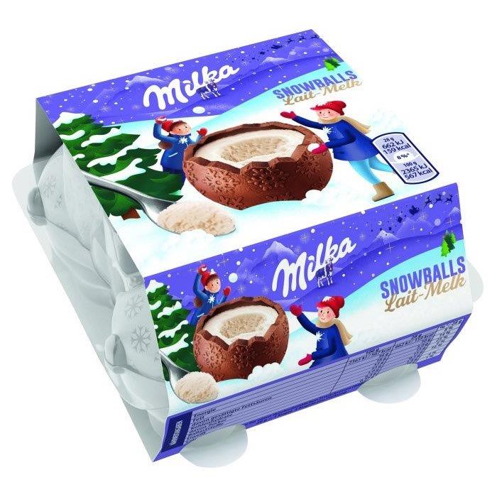 (STANDARD) Milka Milk Chocolate Snowballs & Milk Creme Filling 4pk 112g