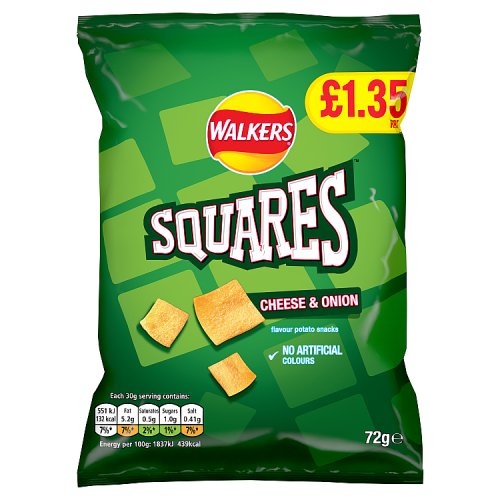 Walkers Squares Cheese & Onion PM £1.35 72g