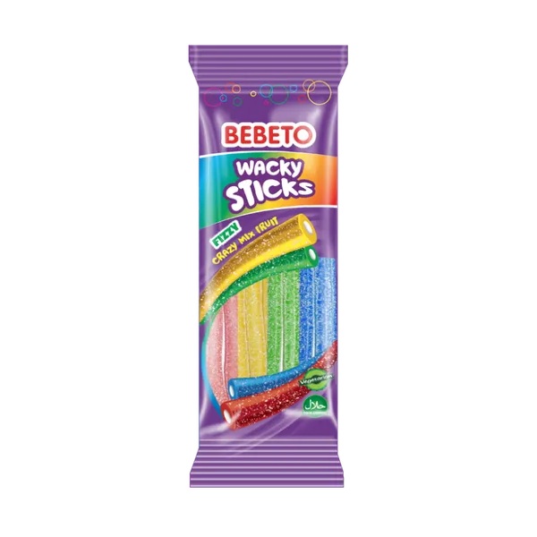 Bebeto Wacky Sticks Fizzy Rainbow sticks 160g