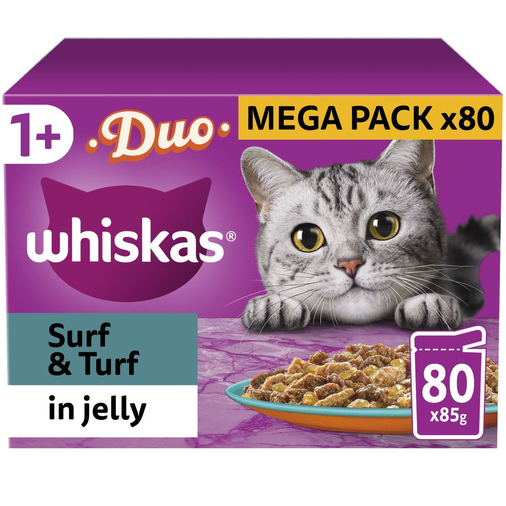 Whiskas 1+ Cat Pouches Duo Surf & Turf Jelly (40 x 85g) 1.02kg
