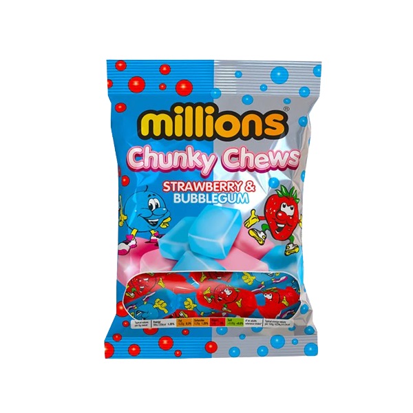 Millions Chunky Chews Strawberry & Bubblegum 100g