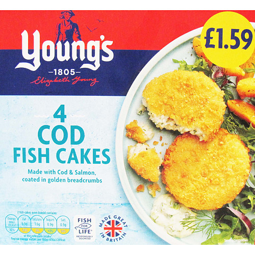 Youngs 4s Breaded Cod Fish Cakes 200g PM £1.59