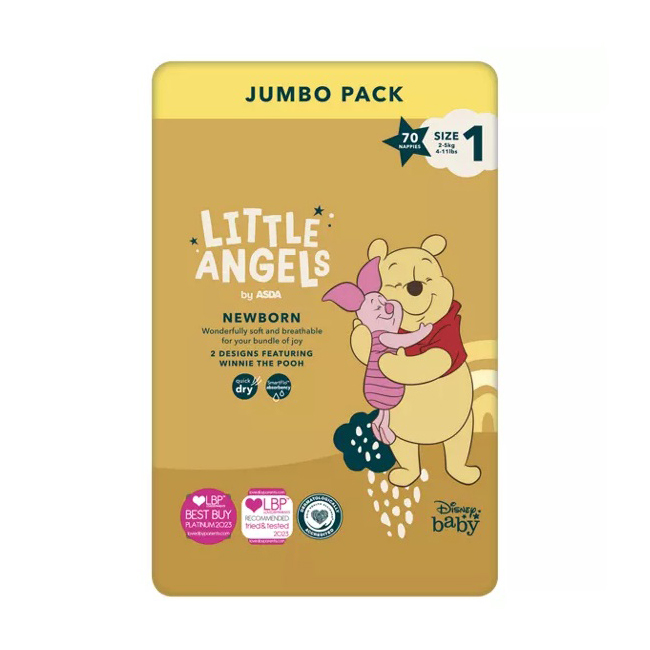 Little Angels Asda Newborn Disney Size 1 2-5 Kg Jumbo Nappies 70pk