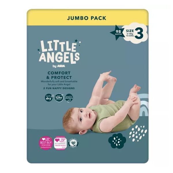 Little Angels Asda Size 3 Comfort & Protect Jumbo Nappies 98pk