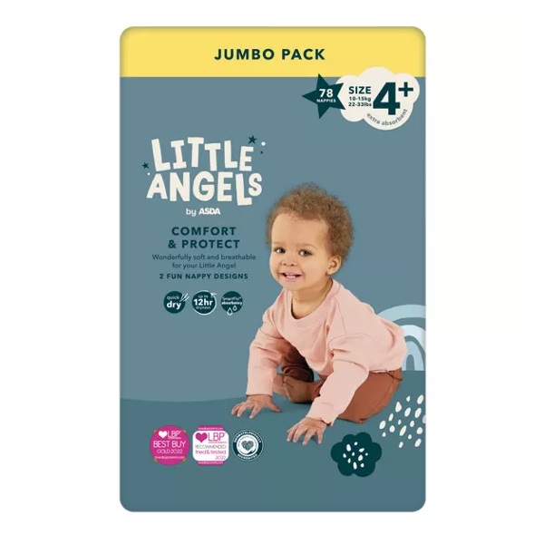 Little Angels By Asda Size 4+ Comfort & Protect Jumbo Nappies 78pk