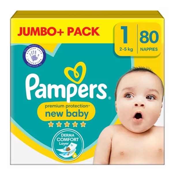 Pampers New Baby Size 1 Jumbo 2-5kg Nappies 80pk