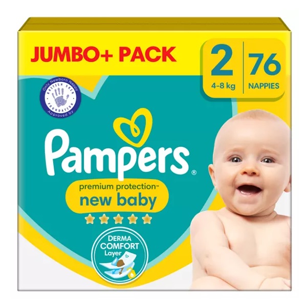 Pampers New Baby Size 2 Jumbo 4-8kg Nappies 76pk