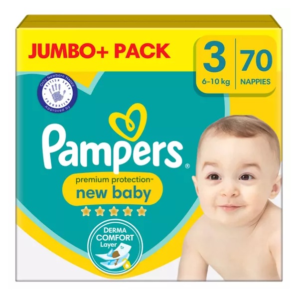 Pampers Premium Protection New Baby Size 3 Jumbo 6-10kg Nappies 70pk