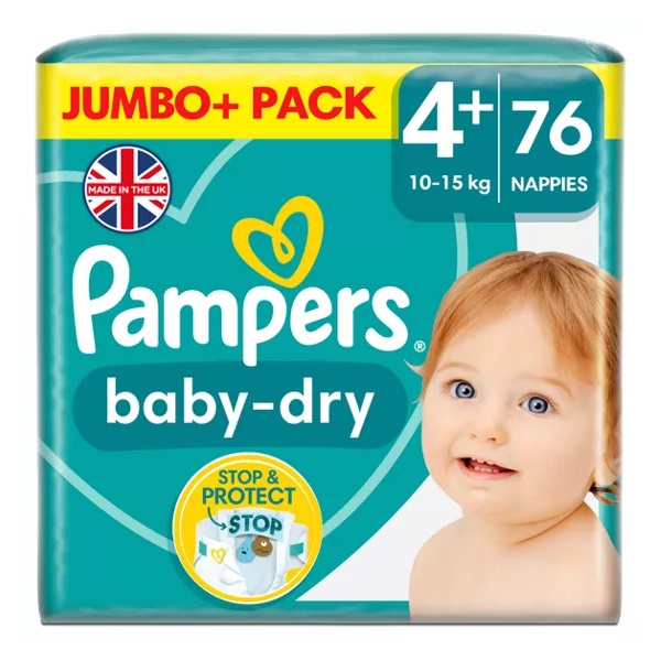 Pampers Baby Dry Size 4+ Jumbo 10-15kg Nappies 76pk