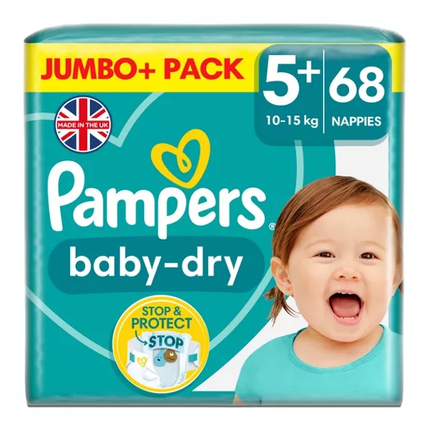Pampers Baby Dry Size 5+ Jumbo 10-15kg Nappies 68pk