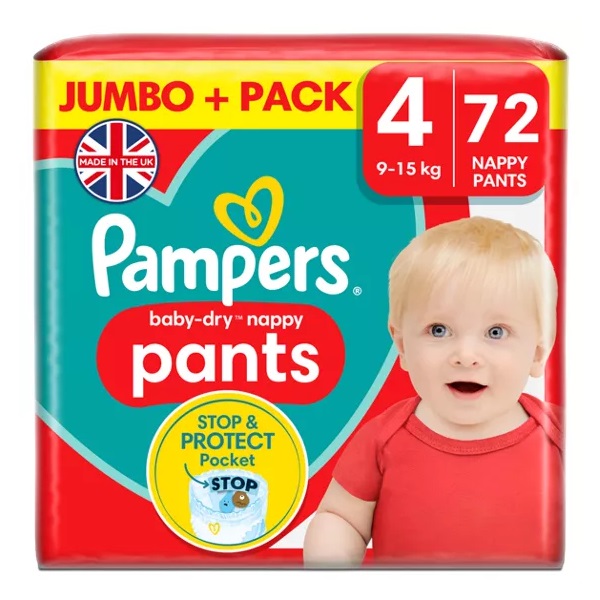 Pampers Baby Dry Nappy Pants Size 4 Jumbo 9-15kg Nappies 72pk