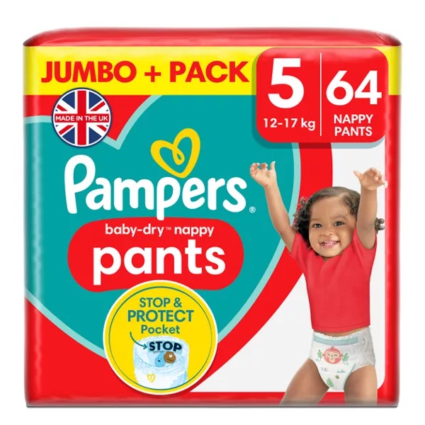 Pampers Baby Dry Nappy Pants Size 5 Jumbo 12-17kg Nappies 64pk