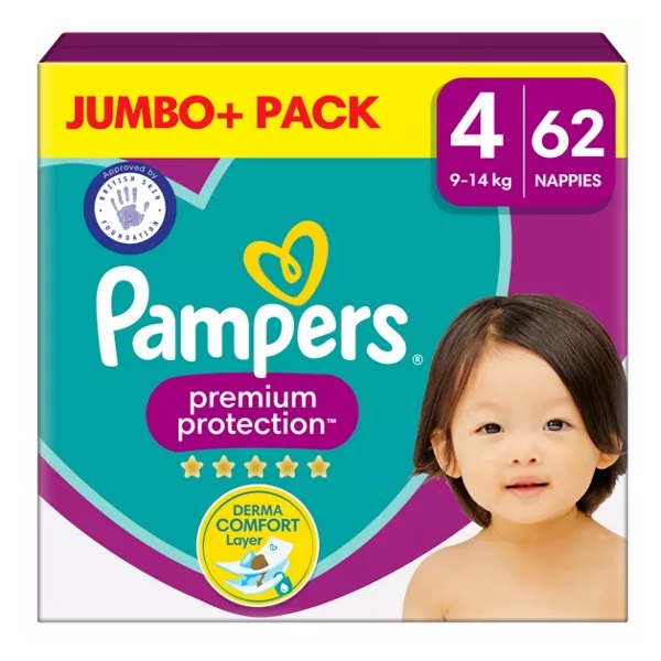 Pampers Premium Protection Size 4 Jumbo 9-14kg Nappies 62pk