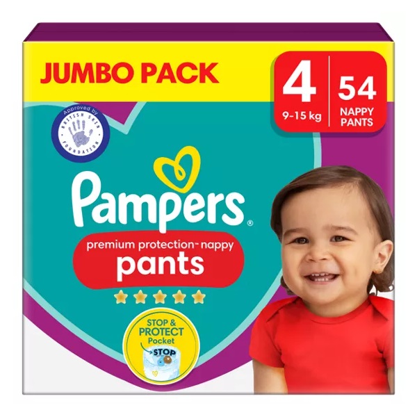 Pampers Premium Protection Nappy Pants Size 4 Jumbo 9-15kg Nappies 54pk