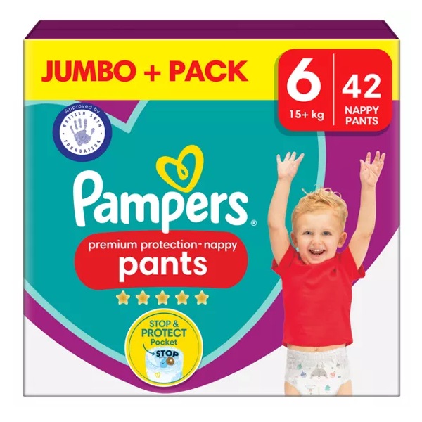 Pampers Premium Protection Nappy Pants Size 6 Jumbo 15kg + Nappies 42pk
