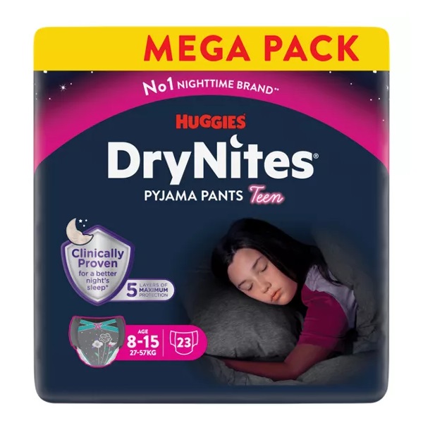 Huggies Drynites 23 Pyjama Pants Teen Age 8-15 27-57Kg Mega 23pk