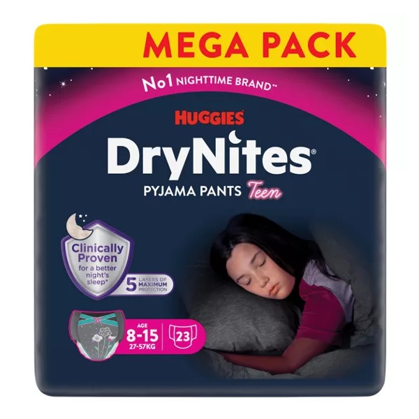 Huggies Drynites Pyjama Pants Girl 8-15 Jumbo Pants 23pk