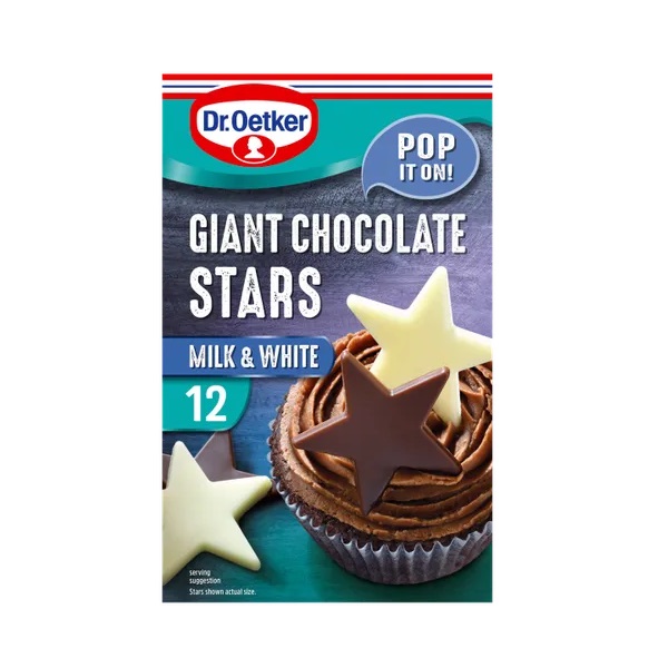 Dr Oetker 12 Giant Chocolate Stars Milk & White 20g
