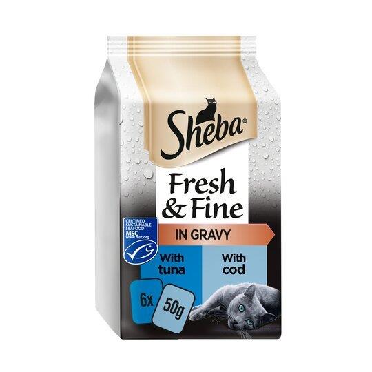 (Discontinued) Sheba Fresh & Fine Cat Pouches Tuna & Cod In Gravy 6pk (6 x 50g)