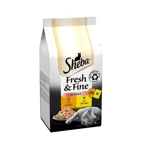 (Discontinued) Sheba Fresh & Fine Wet Cat Food Chicken & Turkey Gravy Pouches 6pk (6 x 50g)