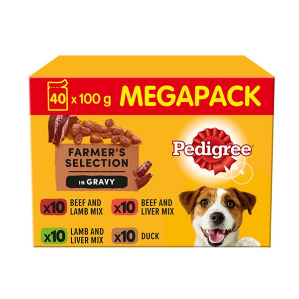 Pedigree Adult Wet Dog Food Pouches Farmers Selection In Gravy (40 x 100g)