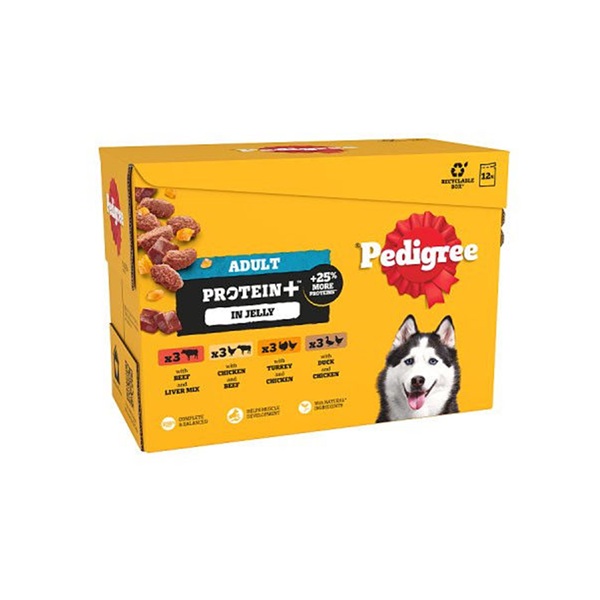 Pedigree Protein Plus Adult Dog Pouches Mixed Selection In Jelly (12 x 85g)