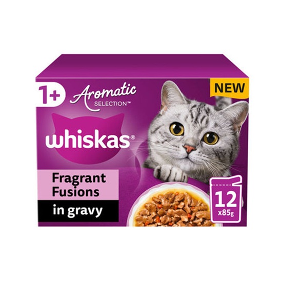 Whiskas 1+ Cat Pouches Aromatic Fusion In Gravy Purraside (12 x 85g)