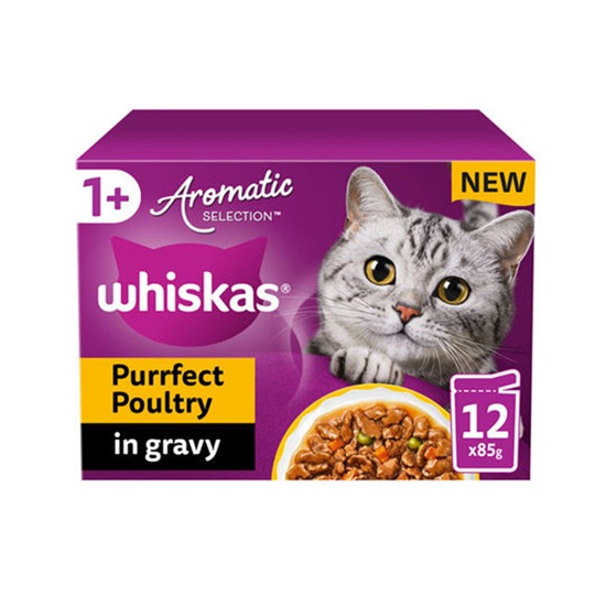 Whiskas 1+ Cat Pouches Aromatic Poultry In Gravy Purraside (12 x 85g)