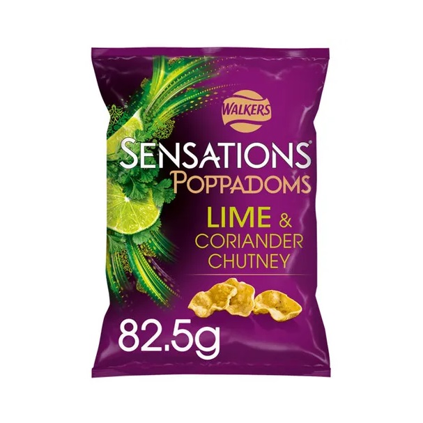 (DELIST) Walkers Sensations Lime & Coriander Chutney Poppadoms 82.5g (HS)