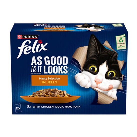 Felix Meaty Selection In Jelly Chicken, Duck, Ham, Pork  (12 x 85g)