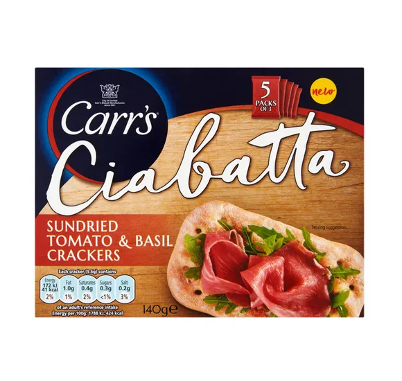 Carrs Ciabatta SunDried Tomato & Basil Crackers 140g