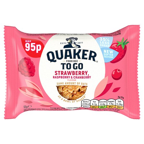 Quaker Porridge To Go Squares Strawb Raspb & Cranb PM 95p 55g