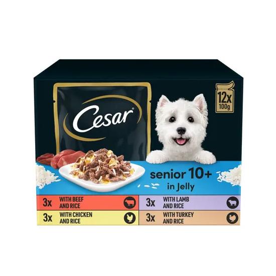 Cesar Senior 10+ Deliciously Fresh Dog Pouches Mixed Selection Jelly (12 x100g)