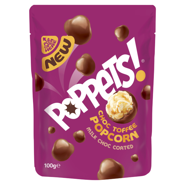 Poppets Choc Toffee Popcorn Milk Choc Coated 100g