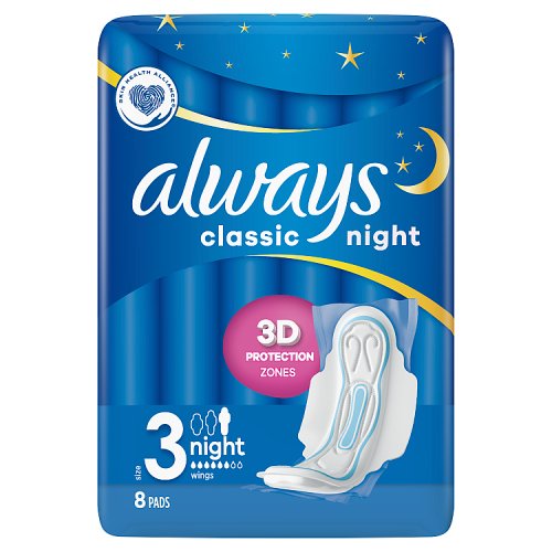 Always Classic Night Sanitary Towels Size 3 Wings 8