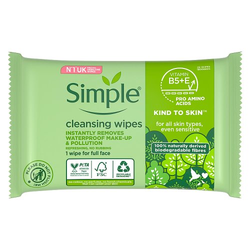 Simple Cleansing Faical Wipes Biodegrable 25s