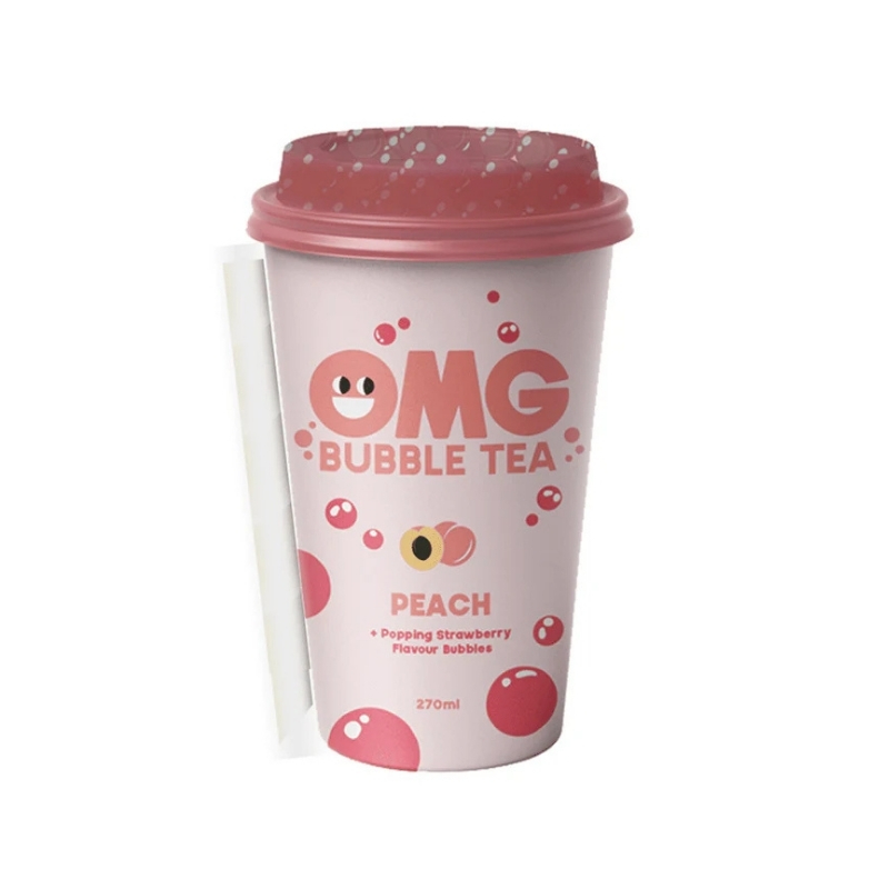 OMG Bubble Peach Black Tea with Straberry Flavour Bubbles 270ml