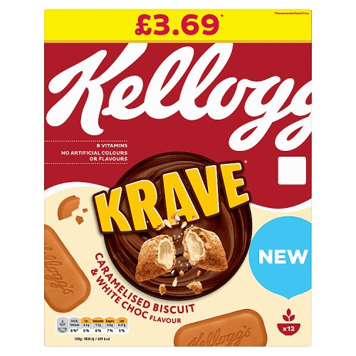 Kelloggs Krave Caramalised Biscuit & White Choc PM 3.69 375g NEW
