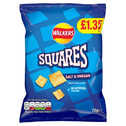 Walkers Bag Squares Salt & Vinegar Snacks PM £1.35 72g