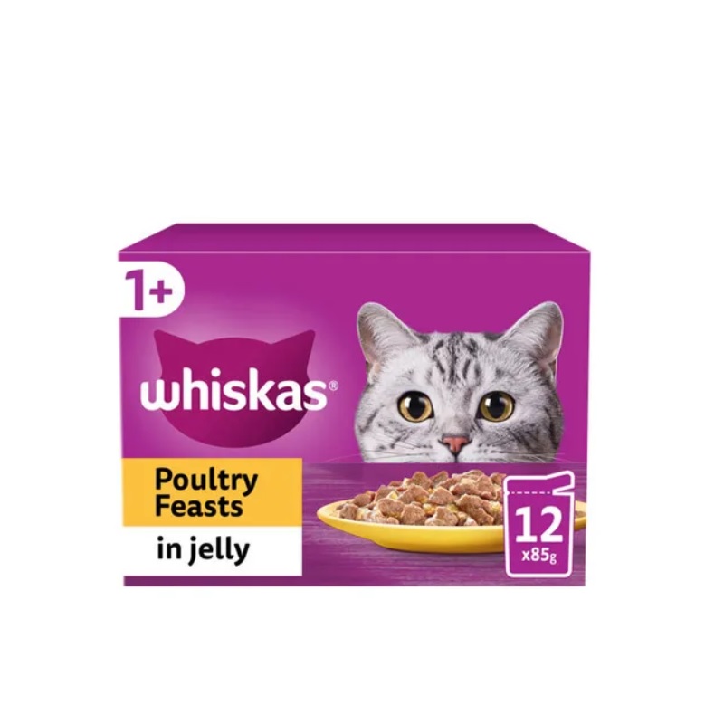 (STANDARD) Whiskas 1+ Cat Pouches Poultry Freasts in Jelly (12 x 85g) 1.02kg