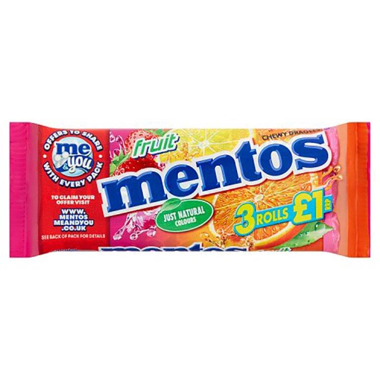(DISCONTINUED) Mentos Chewy Fruit Roll 3pk (3 x 38g) 114g