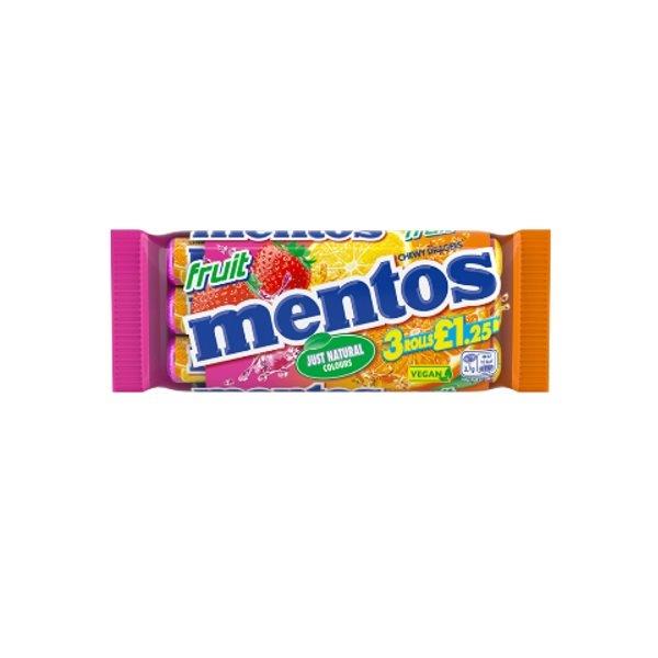 Mentos Rolls 3pk Fruit (3 x 38g) PM £1.25 pack shot