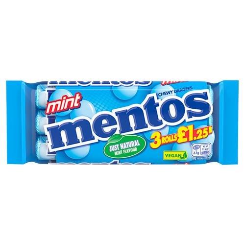 Mentos Rolls Mint PM £1.25 3pk (3 x 38g) pack shot