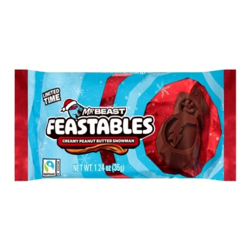 Feastables Milk Chocolate Peanut Butter Snowman 35g pack shot