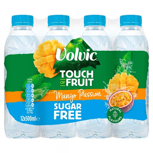 Volvic Touch of Fruit 12 x 500ml Mango & Passion Fruit Sugar Free pack shot